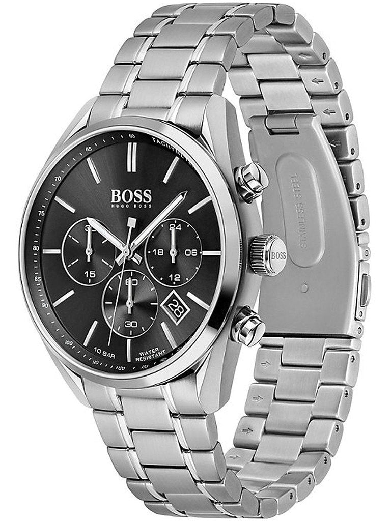 Hugo Boss Champion Black Dial Silver Steel Strap Watch for Men - 1513871