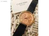 Calvin Klein Post Minimal Chronograph Rose Gold Dial Black Leather Strap Watch for Men - K7627201