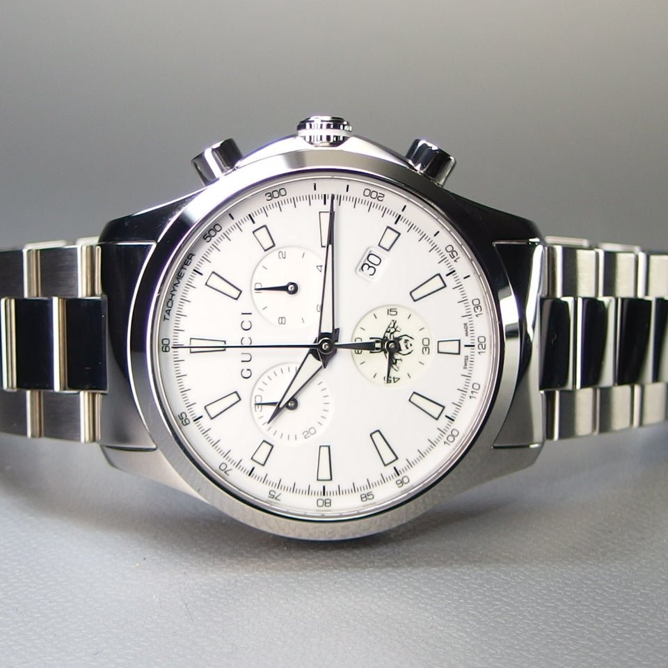 Gucci G Timeless Chronograph White Dial Silver Steel Strap Watch