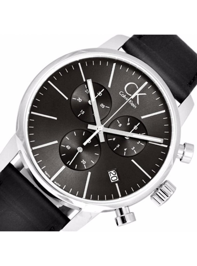 Calvin Klein City Chronograph Black Dial Black Leather Strap Watch for Men - K2G271C3