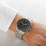 Fossil Goodwin Chronograph Black Dial Silver Steel Strap Watch for Men - FS5412
