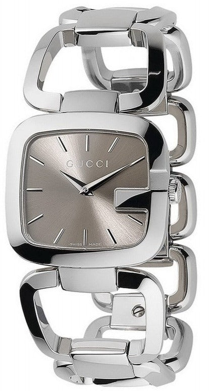 Gucci G Brown Square Brown Dial Silver Steel Strap Watch For Women