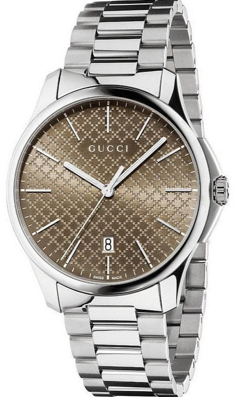 大好き Gucci Watch Strap Steel Silver Dial Brown Quartz Timeless G 男性用