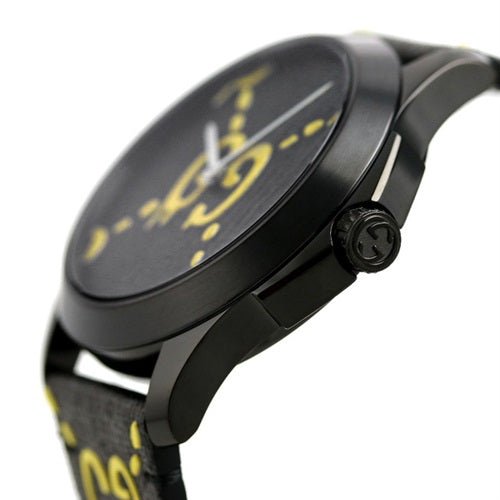 Gucci G Timeless Ghost Black Dial Black Leather Strap Watch For Men