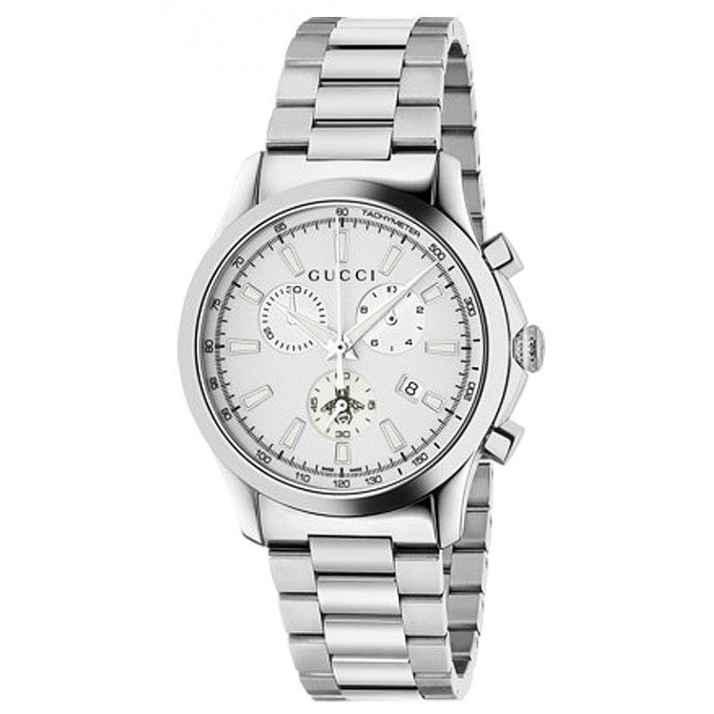 Gucci G Timeless Chronograph White Dial Silver Steel Strap Watch