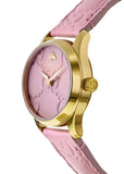 Gucci G Timeless Quarzuhr mit rosa Zifferblatt und rosa Lederarmband für Damen – YA1265005