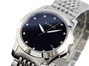 Gucci G Timeless Diamonds Mother of Pearl Black Dial Silver Steel Strap Watch For Women - YA126505
