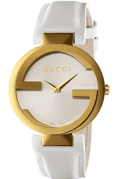 Gucci G Interlocking White Dial White Leather Strap Watch For Women
