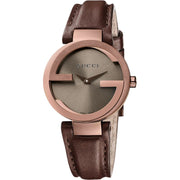 Gucci G Interlocking Brown Dial Brown Leather Strap Watch For Women - YA133504