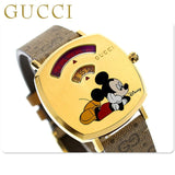 Gucci Grip Disney Mickey Mouse Gold Dial Brown Leather Strap Watch For Women - YA157420