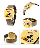 Gucci Grip Disney Mickey Mouse Gold Dial Brown Leather Strap Watch For Women - YA157420