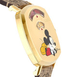 Gucci Grip Disney Mickey Mouse Gold Dial Brown Leather Strap Watch For Women - YA157420