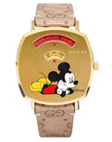 Gucci Grip Disney Mickey Mouse Gold Dial Brown Leather Strap Watch For Women - YA157420