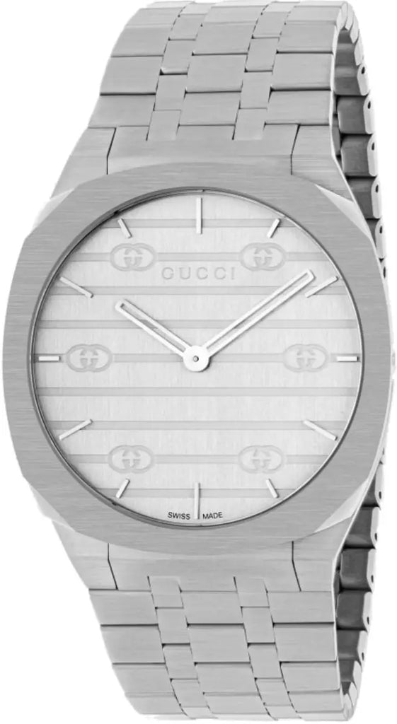 Gucci 25H Quartz Silver Dial Silver Steel Strap Unisex Watch Watch 