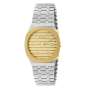 Gucci 25H Quartz Gold Dial Silver Steel Strap Watch for Men - YA163405