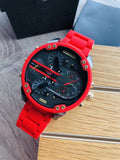 Diesel Mr Daddy 2.0 Chronograph Grey Dial Red Rubber Strap Watch For Men - DZ7430