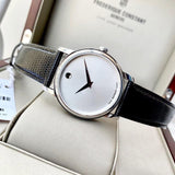 Movado Museum Quartz Silver Dial Black Leather Strap Watch For Men - 2100001