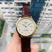 Tissot Le Locle Powermatic 80 Gold Dial Brown Leather Strap Watch For Men - T006.407.36.263.00