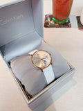 Calvin Klein Accent Silver Dial White Leather Strap Watch for Women - K2Y236K6