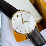 Movado Ultra Slim White Dial Brown Leather Strap Watch For Men - 0607089