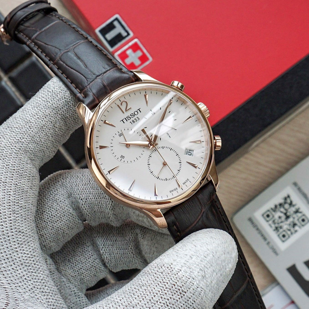 Tissot T Classic Tradition Chronograph White Dial Brown Leather
