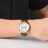 Calvin Klein Minimal White Dial Brown Leather Strap Watch for Women - K3M226G6