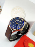 Versace Hellenyium GMT Blue Dial Brown Leather Strap Watch for Men - V11080017