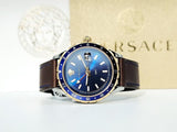 Versace Hellenyium GMT Blue Dial Brown Leather Strap Watch for Men - V11080017