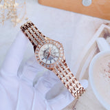 Bulova Phantom White Dial with Swarovski Baguettes Rose Gold Steel Strap Watch for Women - 98L268