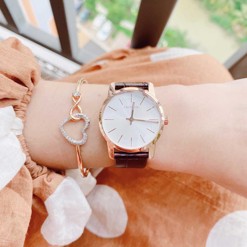 Calvin Klein City White Mother of Pearl Dial Brown Leather Strap