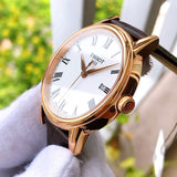 Tissot T Classic Carson Jam Tangan Tali Kulit Coklat Dial Putih Untuk Pria - T085.410.36.013.00
