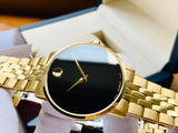 Movado Museum Classic Quartz Black Dial Gold Steel Strap Watch for Men - 0607203