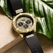 Guess Frontier Crystals Black Dial Black Silicone Strap Watch For Men - W1132G1
