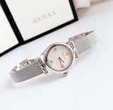Gucci Diamantissima Quartz Diamonds Mother of Pearl Dial Silver Mesh Bracelet Watch for Women - YA141504