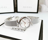 Gucci Diamantissima Quartz Diamonds Mother of Pearl Dial Silver Mesh Bracelet Watch for Women - YA141504