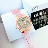 Guess Athena Rose Gold Dial Rose Gold Rubber Strap Watch for Women - GW0409L3