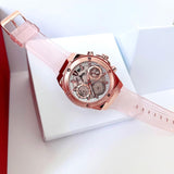 Guess Athena Rose Gold Dial Rose Gold Rubber Strap Watch for Women - GW0409L3