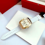 Guess Phoenix Multifunction Gold Dial White Leather Strap Watch for Men - GW0202G6