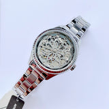 Fossil Rye Automatic Skeleton Silver Dial Silver Steel Strap Watch for Women - BQ3753