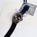 Guess Starlight Black Dial Black Rubber Strap Watch for Women - W0846L1