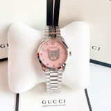 Gucci G Timeless Quartz Mother of Pearl Pink Dial Silver Steel Strap Watch for Women - YA1264166