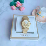 Versace V-Motif Gold Dial Gold Steel Strap Watch for Women - VERE00618