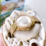 Guess Tri Glitz Quartz Diamonds Gold Dial Gold Mesh Bracelet Watch For Women - W1142L2