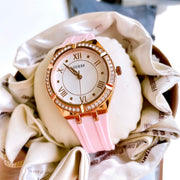 Guess Cosmo Diamonds Silver Dial Pink Silicone Strap Watch for Women - GW0034L3