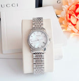 Gucci G Timeless Diamonds Mother of Pearl Dial Silver Steel Strap Watch For Women - YA126506