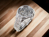 Fossil Rye Automatic Skeleton Silver Dial Silver Steel Strap Watch for Women - BQ3753