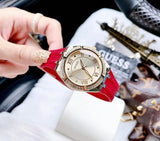 Guess Cosmo Diamonds Gold Dial Red Rubber Strap Watch for Women