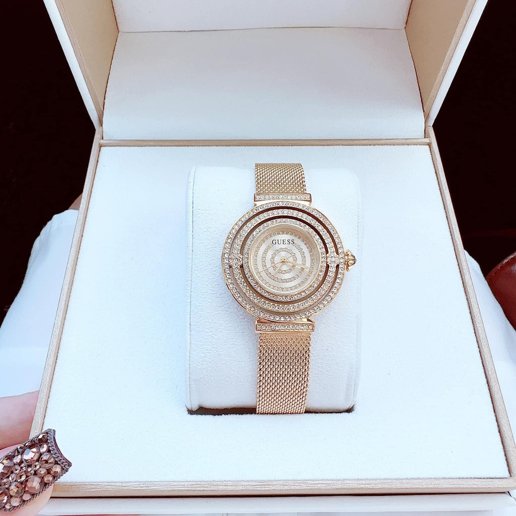 Guess Dream Crystals Rose Gold Dial Rose Gold Mesh Bracelet Watch