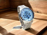 Fossil Townsman Automatic Skeleton Blue Dial Silver Steel Strap Watch for Men - ME3073