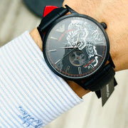 Emporio Armani Meccanico Skeleton Black Dial Black Leather Strap Watch For Men - AR60046